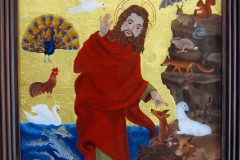 HG5, Die Schöpfung der Tiere, 1988, ÖL  mit Blattgold 23 Karat, 35x26,  © Lore Weiler