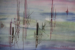L11, Schilf im See abstrahiert, 2004, Aquarell, 60x70 m.R.,  © Lore Weiler