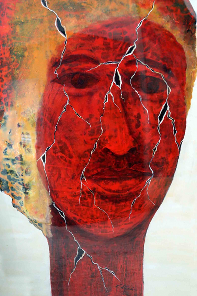 F7, 2008, A-K, 100x70, Die Maske fällt, es bleibt der Mensch und alles Heldentum entweicht. Jean Jacques Rousseau, © Lore Weiler