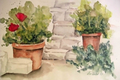 P17, Blumentöpfe, 1997, Aquarell, 40x50 m.R., © Lore Weiler